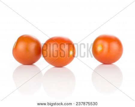 Three Red Grape Cherry Tomatoes Isolated On White Background