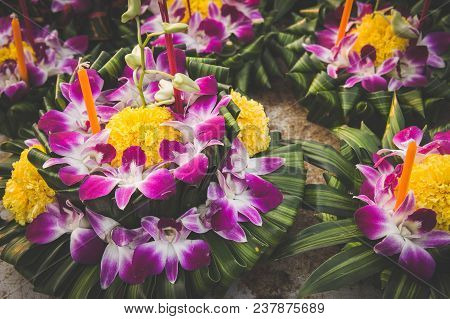 Loykratong Festival , Natural Inventions Float In The River During The Festival In Thailand.