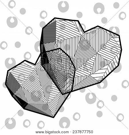 Hearts In Low Poly Style Black White