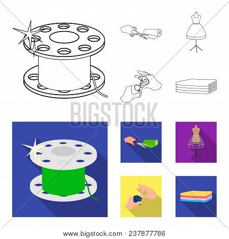 Fabric, Scissors For Cutting Fabrics, Hand Sewing, Dummy For Clothes. Sewing And Equipment Set Colle
