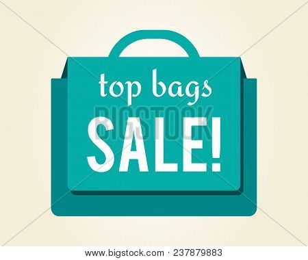 Top Bags Sale Colorful Icon Isolated On White Background. Vector Illustration With Light Blue Shoppi