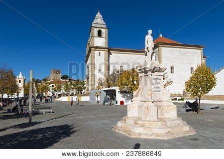 Castelo De Vide, Portugal - November 12, 2017: View Of The D. Pedro V Square In The Village Of Caste