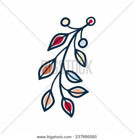 Rustic Twig Folk Style. The Multicolored Leaves. Twig Icon Isolated On White Background