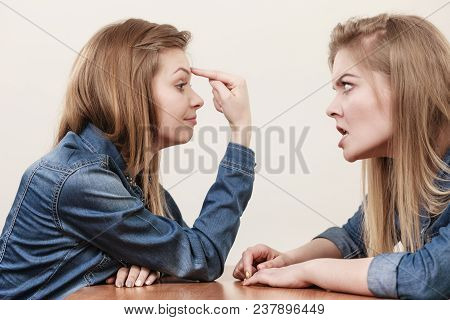 Two Women Having Argue Mocking Up Being Mad At Each Other. Female Telling Off, Ignorance Coversation