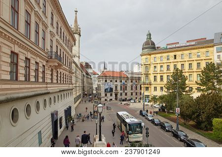 Vienna, Austria - 15 April 2018: Cars Parked On The Streets Of The City.