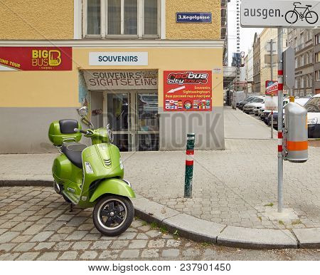 Vienna, Austria - 15 April 2018: Cars Parked On The Streets Of The City.