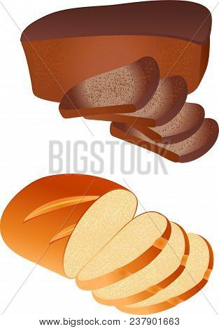 Bread Food Variety. Brick Butterbrot, Baton Or Baguette. Theme For Bakehouse Or Shop, Store, Natural