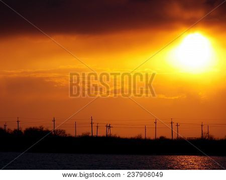 In This Picture You Can See The Most Of Beutiful Sunset Over The Spring Lake