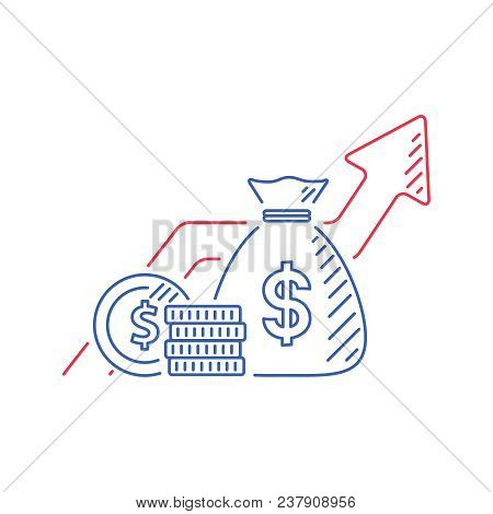 Financial Growth, Investment Strategy Plan, Fund Rising Campaign, Arrows And Coin, Vector Mono Line 