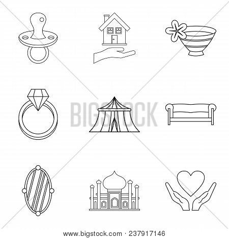 Wife Icons Set. Outline Set Of 9 Wife Vector Icons For Web Isolated On White Background