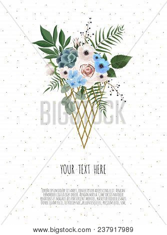 Beautiful Flowers In A Stylized Ice Creambackground With Beautiful Flowers.