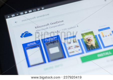 Ryazan, Russia - April 19, 2018 - Microsoft Onedrive Icon On The List Of Mobile Apps.
