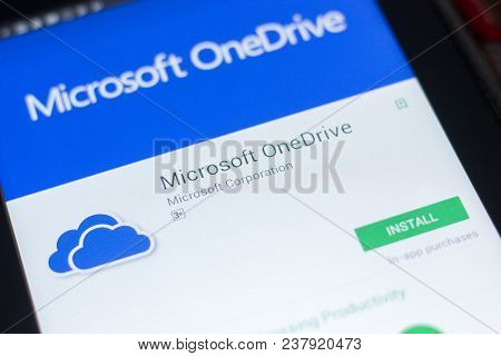 Ryazan, Russia - April 19, 2018 - Microsoft Onedrive Mobile App On The Display Of Tablet Pc.
