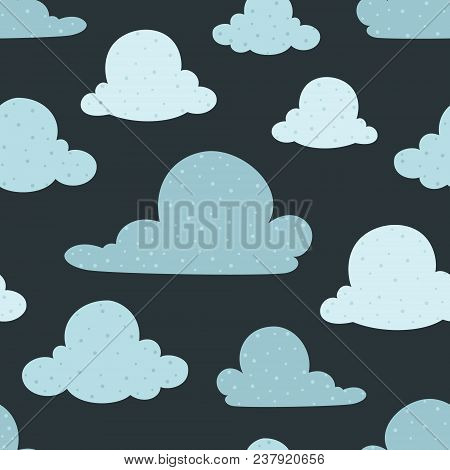 Vector Navy Blue Clouds Seamless Pattern Background. Surface Pattern Design Perfect For Kids, Fabric