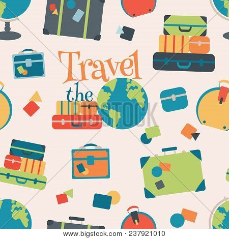 Vector World Travel Seamless Pattern Background. Surface Pattern Design Perfect For Kids, Fabric, Ac