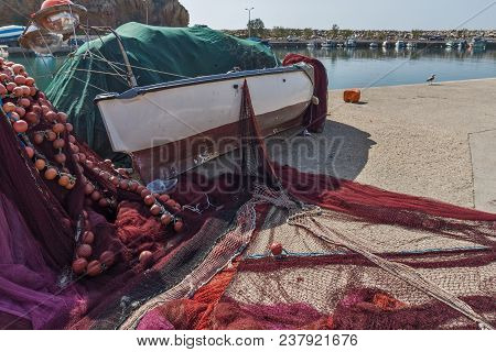 Thassos, Greece - April 5, 2016: Panoramic View To The Port Of Limenaria, Thassos Island, East Maced
