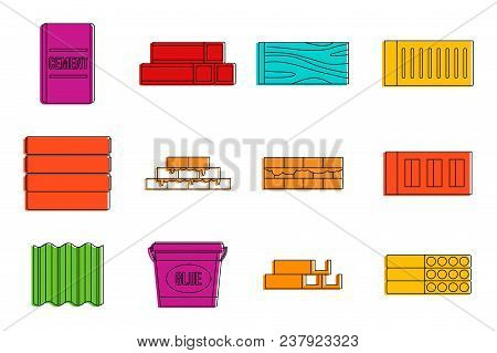 Construction Material Icon Set. Color Outline Set Of Construction Material Vector Icons For Web Desi