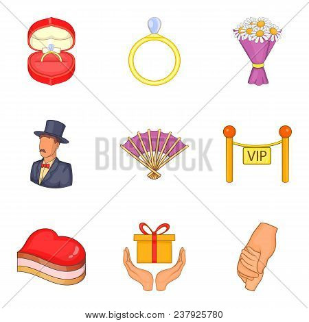 Darling Icons Set. Cartoon Set Of 9 Darling Vector Icons For Web Isolated On White Background