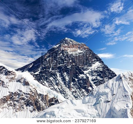 View Of Top Of Mount Everest With Clouds From Kala Patthar Way To Mount Everest Base Camp, Khumbu Va