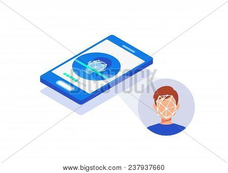 Biometric Identification.  Mobile App For Face Recognition. Facial Recognition System Concept.