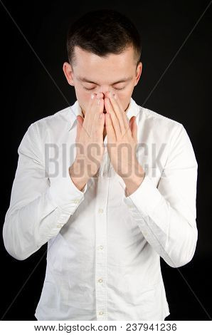 Young Handsome Guy Falls Ill. Headache And Poor Health. Cold