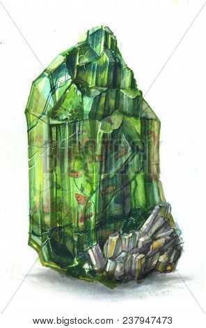 Small Fishes Swim In An Aquarium From Not Facetted Emerald With Cracks