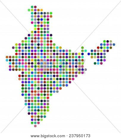Colored Pixel India Map. Vector Geographic Map In Bright Colors On A White Background. Multicolored 
