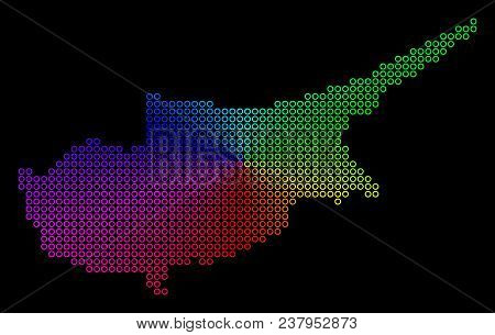 Spectral Dotted Cyprus Island Map. Vector Geographic Map In Bright Spectrum Colors With Circular Gra