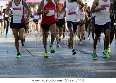 Marathon Running Race. Legs And Bodies Only. Unrecognizable People. The Marathon Is A Long-distance 