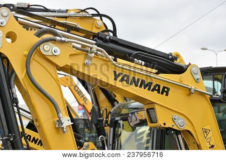 Vilnius, Lithuania - April 25: Yanmar Excavator And Logo On April 25, 2018 In Vilnius Lithuania. Yan