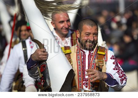 Pernik, Bulgaria - 28 January 2018: Participants Take Part In The International Festival Of Masquera