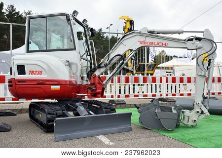 Vilnius, Lithuania - April 25: Takeuchi Excavator On April 25, 2018 In Vilnius Lithuania. Takeuchi M