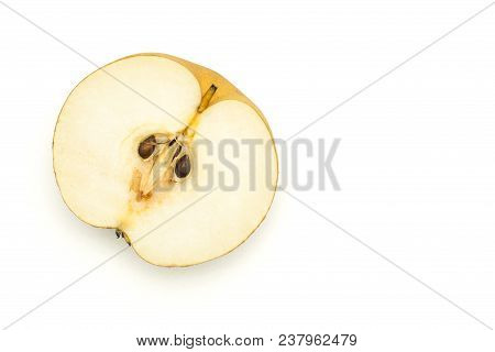 Chinese Golden Pear Half Nashi Variety Top View Isolated On White Background Cross Section