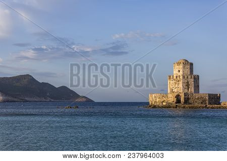 The Bourtzi Tower In The Methoni Castle, Used As A Prison In Former Times, Messenia, Greece