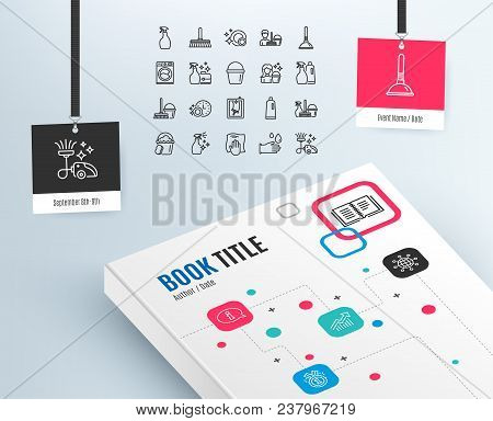 Cleaning Line Icons. Laundry, Sponge And Vacuum Cleaner Signs. Washing Machine, Housekeeping Service