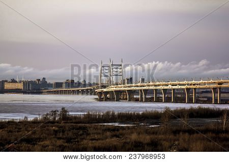 Saint-petersburg.russia.6 April 2018. View Of The Cable-stayed Bridge Of The Western High-speed Diam