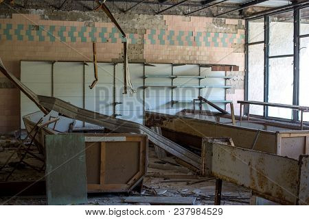 Abandoned Building Interior in school in Prypiat town in Chernobyl Zone. Chornobyl Disaster