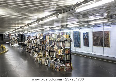 Sao Paulo, Sp, Brazil, April 12, 2017. People On Interior Of The Public Literary Passage Of Consolac