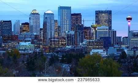 The Calgary, Canada City Center After Dark