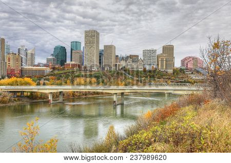 An Edmonton Cityscape With Colorful Aspen In Fall
