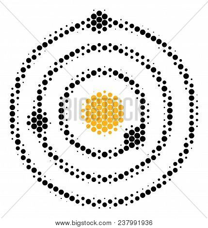 Halftone Circle Solar System Icon. Pictogram On A White Background. Vector Mosaic Of Solar System Ic