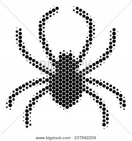 Halftone Round Spot Spider Icon. Pictogram On A White Background. Vector Collage Of Spider Icon Desi