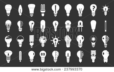 Bulb Icon Set Vector White Isolated On Grey Background