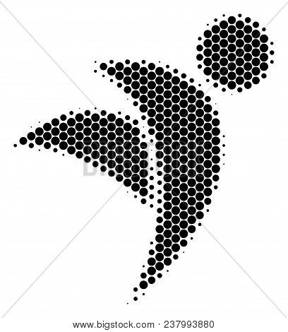 Halftone Circle Winged Man Icon. Pictogram On A White Background. Vector Concept Of Winged Man Icon 