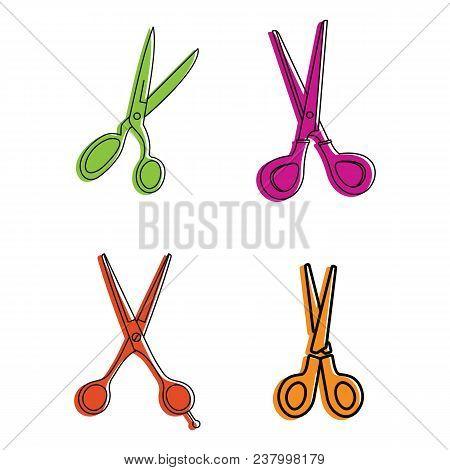 Scissors Icon Set. Color Outline Set Of Scissors Vector Icons For Web Design Isolated On White Backg