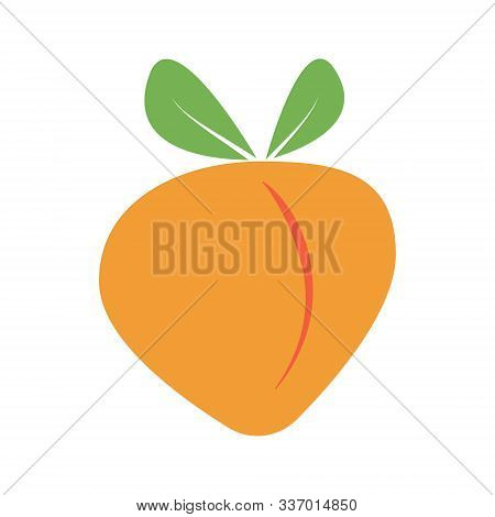 Ripe Peach Fruit Green Leaves, Vector Cartoon Soft, Juicy Fleshy Berry, Peach Tree Fruit, Cute Delic
