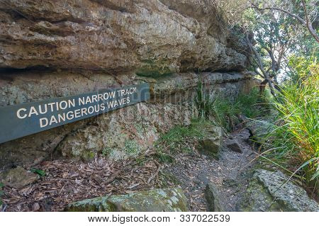 Caution Sign At Abrahams Bosom Nature Reserve. Hiking, Tourist Infrastructure At Public Parks, Austr