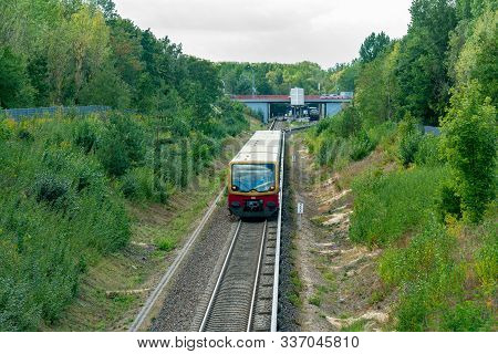Teltow, Brandenburg, Germany - September 10, 2019: S-bahn Train 25 Riding Direction Hennigsdorf Near