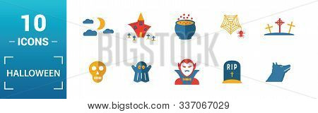 Halloween Icon Set. Include Creative Elements Skeleton, Coffin, Skull, Bats, Vampire Icons. Can Be U
