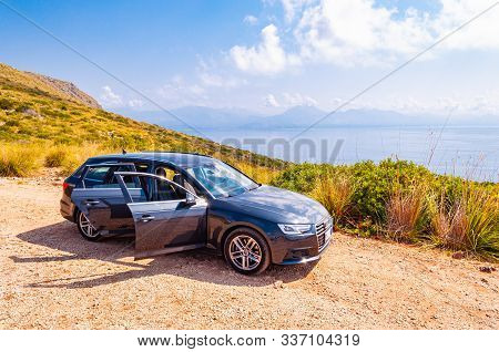 Cilento Vallo National Park, Italy - September 06, 2019: Audi A4 Estate Automobile Stands On The Dir